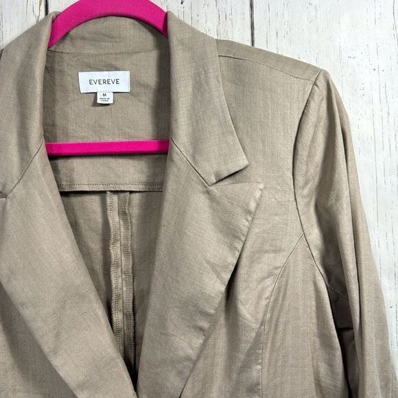 Evereve Linen Blend Double Breasted Blazer Beige Lightweight Modern Workwear - Picture 4 of 12